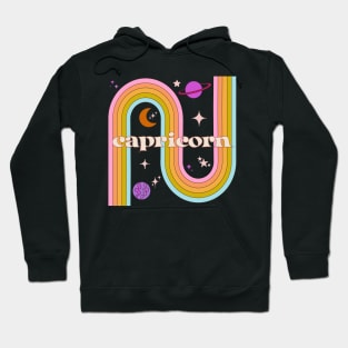 Capricorn 70s Rainbow with planets Hoodie